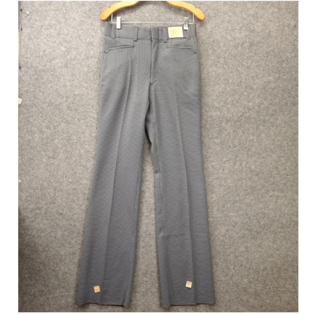 Vintage 70s Houndstooth Pants Mens 30x35 Blue Disco Trouser Retro MOD Puppytooth